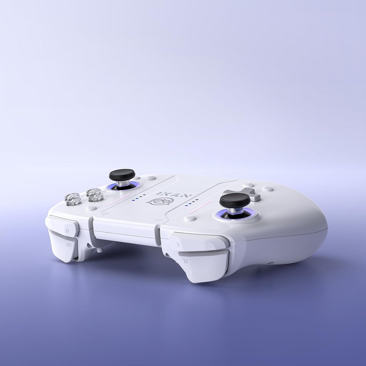 Close-up of NYXI Hyperion Pro RGB accent rings around analog sticks