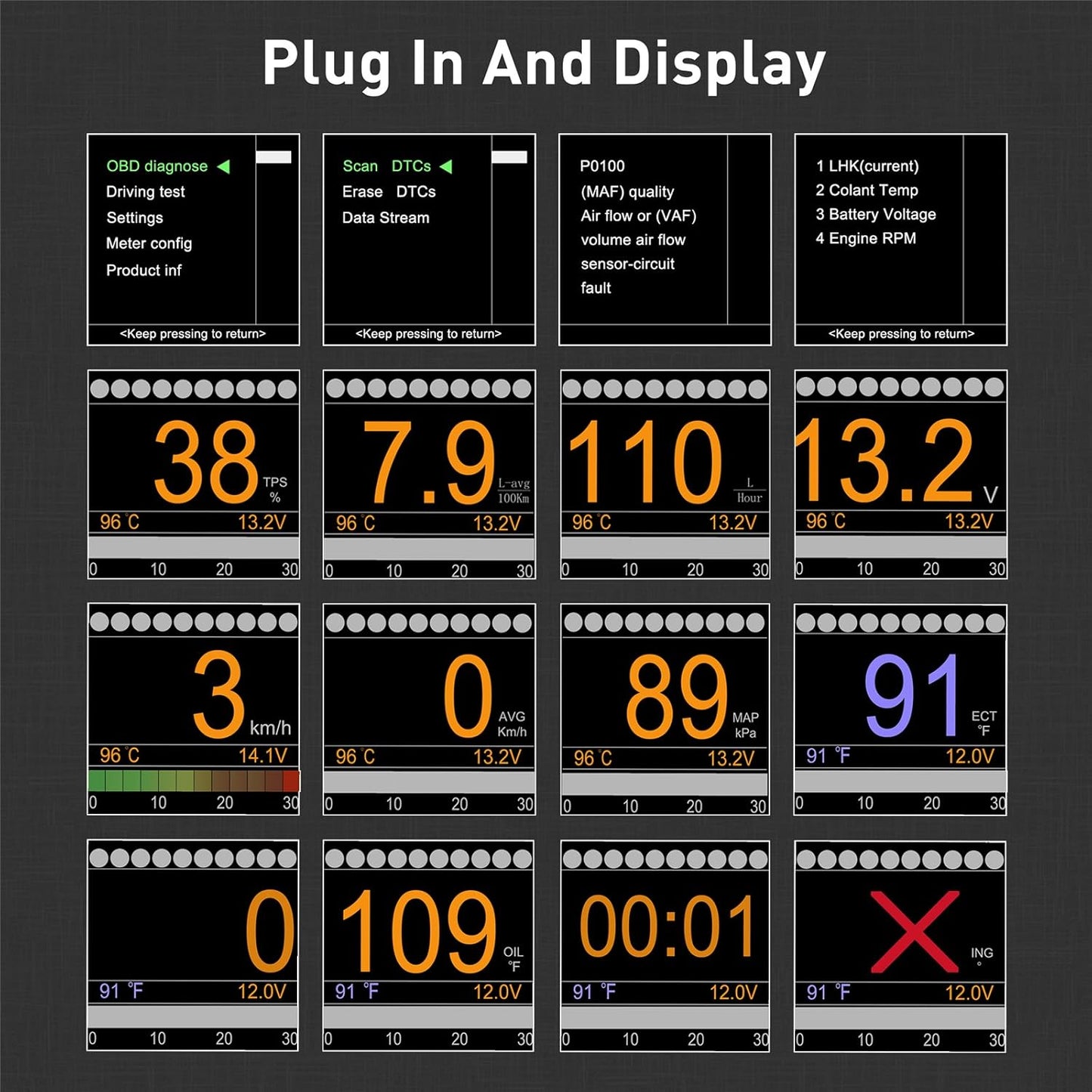 AUTOOL X60 OBDII Digital Speedometer & HUD Multi-Meter – Turbo Boost, Overspeed Alarm & OBD2 Scanner