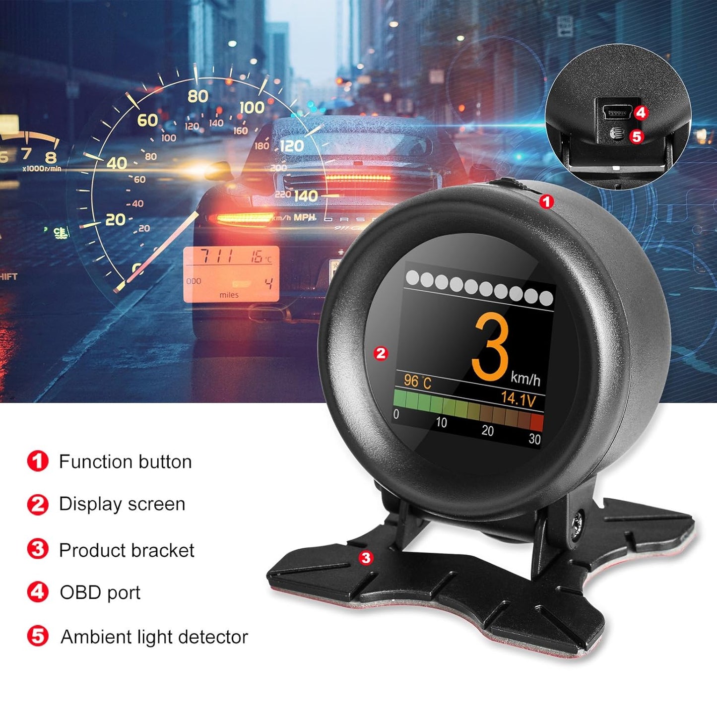 AUTOOL X60 OBDII Digital Speedometer & HUD Multi-Meter – Turbo Boost, Overspeed Alarm & OBD2 Scanner