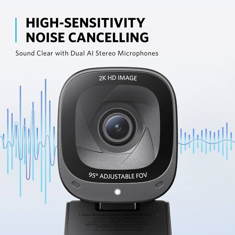 Anker PowerConf C200 2K Webcam | AI Noise-Cancelling Mics