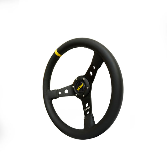 VRH 350MM DEEP DISH 3-SPOKE LEATHER STEERING WHEEL – RALLY GRAB