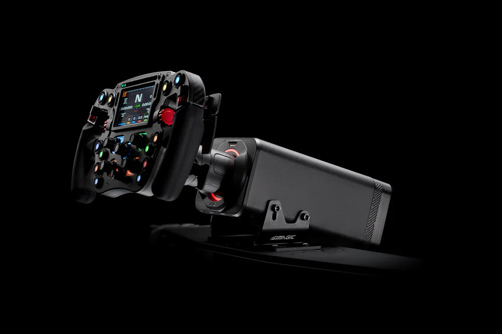 SIMAGIC Alpha EVO Ultra 28Nm direct drive wheelbase – shown in a sim racing setup