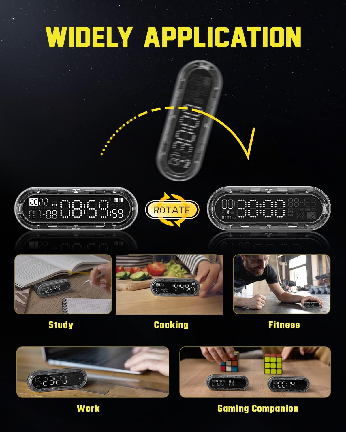 Sharge 4 in 1 Multifunctional Timer: Digital Clock/Digital Timer/Countdown Timer/Pomodoro Timer, 5000mAh Portable Charger Included, 20W USB Fast Charging (Cable not Included, Black)