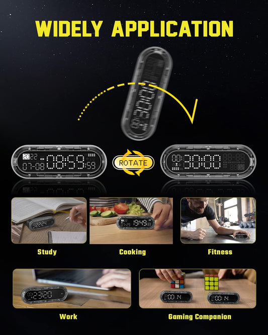 Sharge 4 in 1 Multifunctional Timer: Digital Clock/Digital Timer/Countdown Timer/Pomodoro Timer, 5000mAh Portable Charger Included, 20W USB Fast Charging (Cable not Included, Black)
